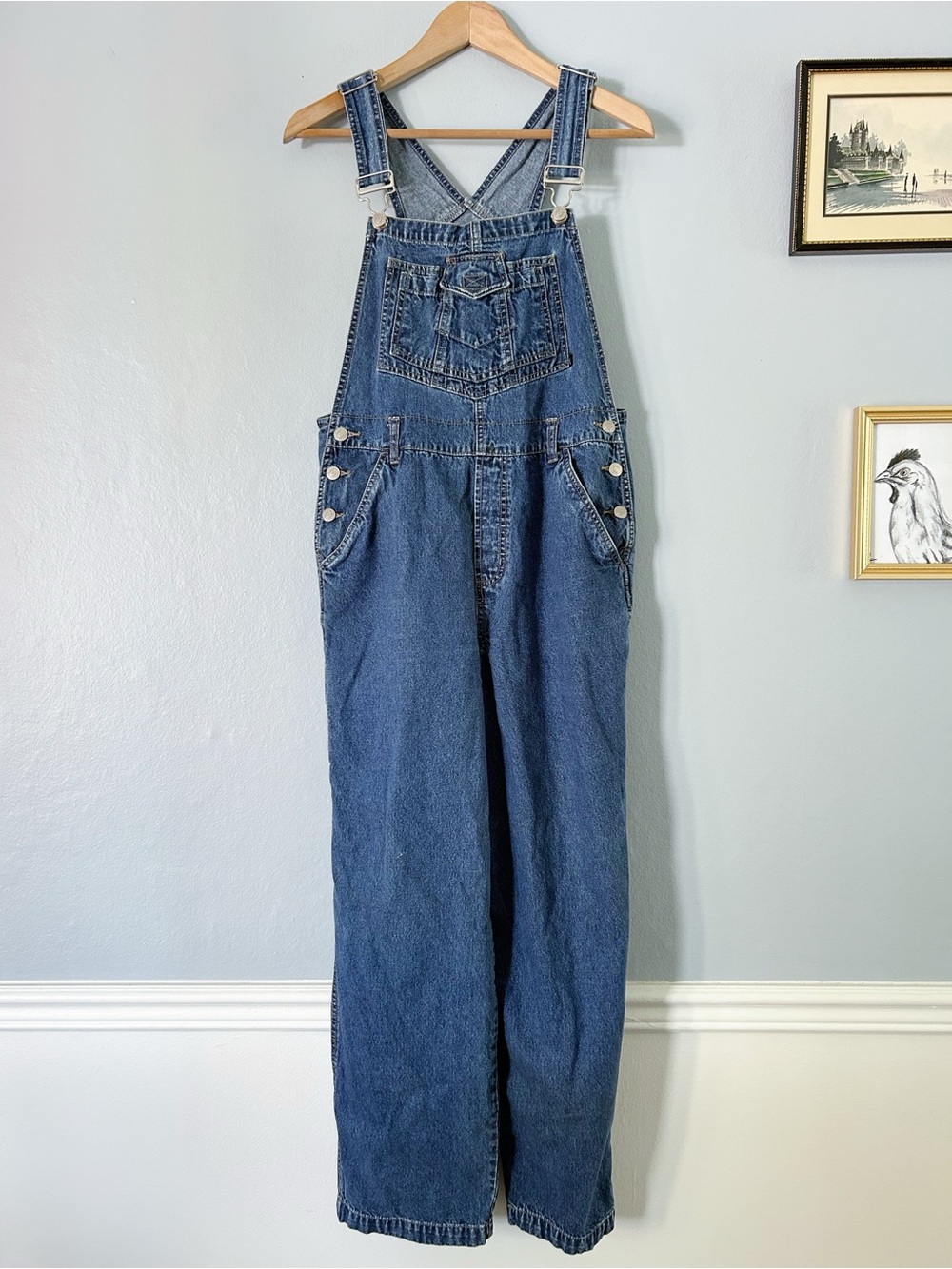 No Boundaries vintage Classic Dark Blue Denim cargo Overalls